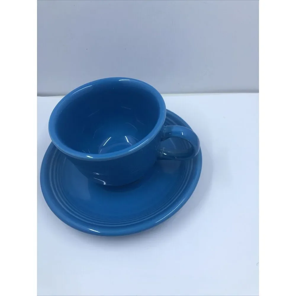 Fiesta Ware Tea Cup and Saucer Peacock Blue Home Laughlin